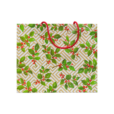 Caspari Holly And Fretwork Gift Bag