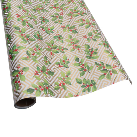 Caspari Holly And Fretwork Roll Wrap