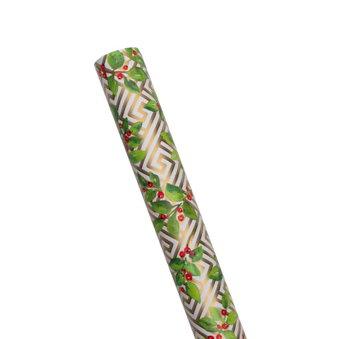 Caspari Holly And Fretwork Roll Wrap