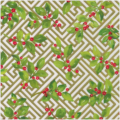 Caspari Holly And Fretwork Roll Wrap