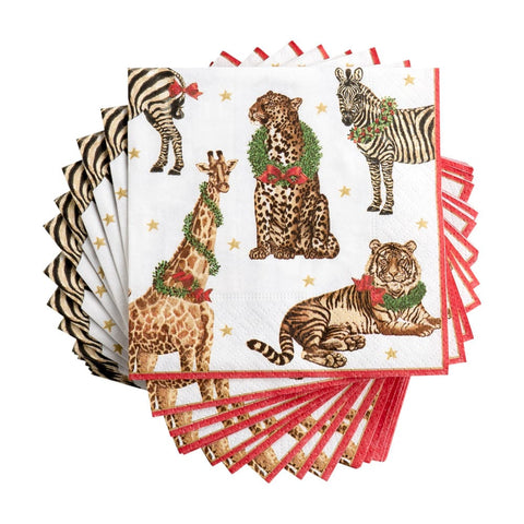 Caspari Wild Christmas Ivory Napkin