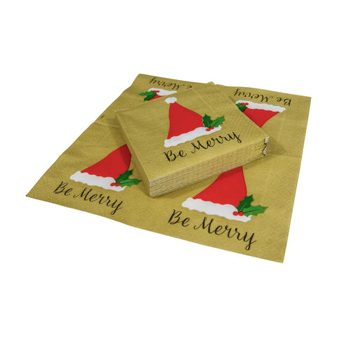 Caspari Be Merry Gold Cocktail Napkin