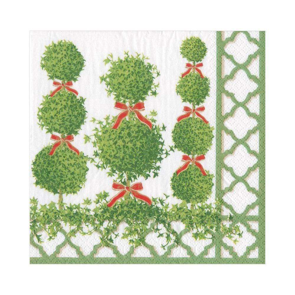 Caspari Lunch Napkin Topiaries Green Border