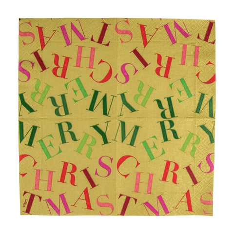 Caspari Merry Christmas Toss Gold Cocktail Napkin