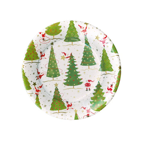 Caspari Twirling Santas Salad/Dessert Plates
