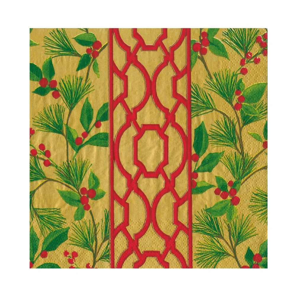 Caspari Knots And Greenery Gold Napkin