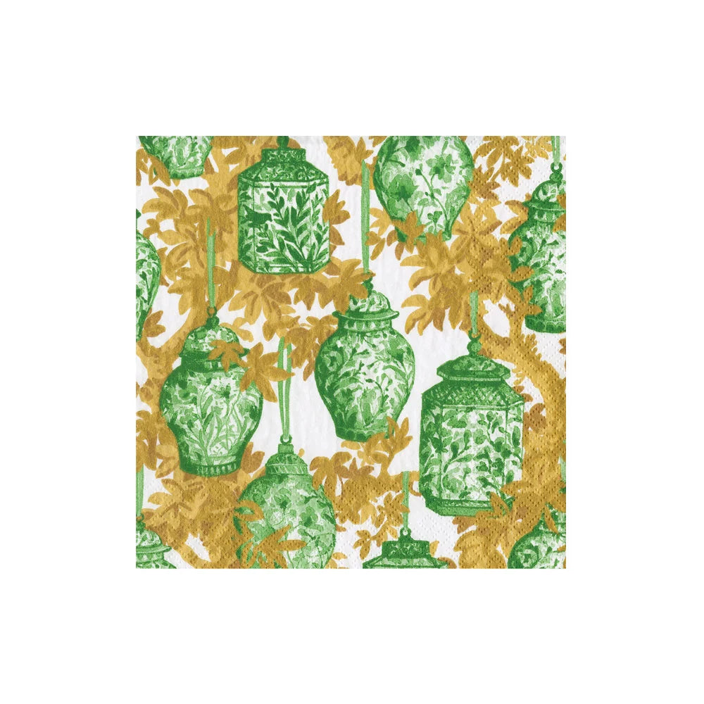 Caspari Ginger Jars Green/White Napkin
