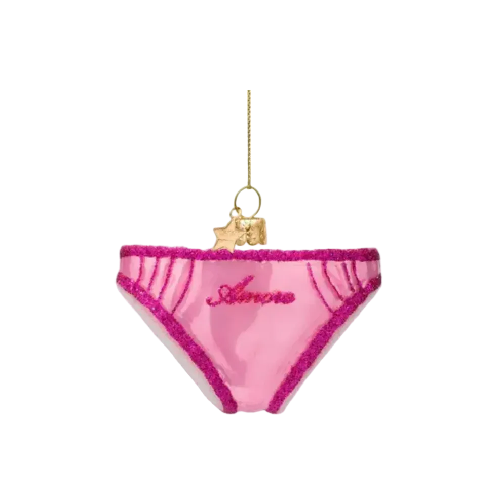 Christmas Tre Hanging Ornament Glass Shiny Bubblegum Pink Panties - 5.5cm