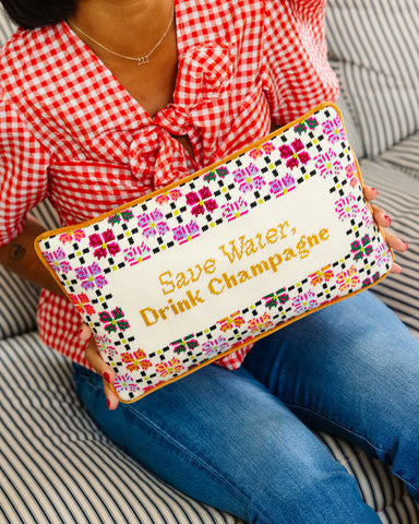 Furbish Drink Champagne Needlepoint Pillow