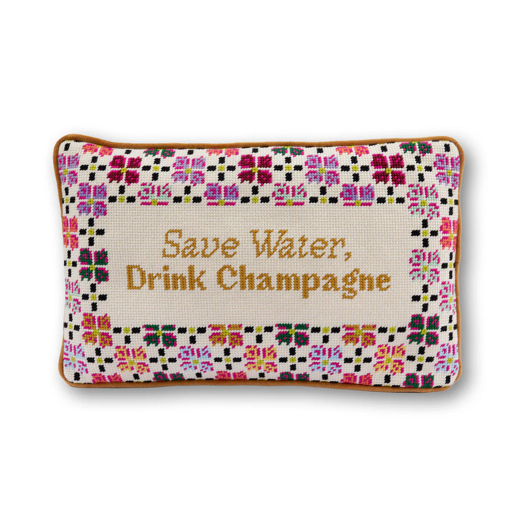 Furbish Drink Champagne Needlepoint Pillow
