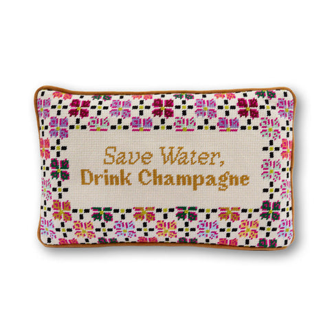 Furbish Drink Champagne Needlepoint Pillow