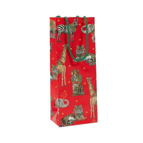 Caspari Wild Christmas Red Bottle Bag