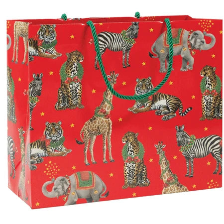 Caspari Wild Christmas Red Gift Bag
