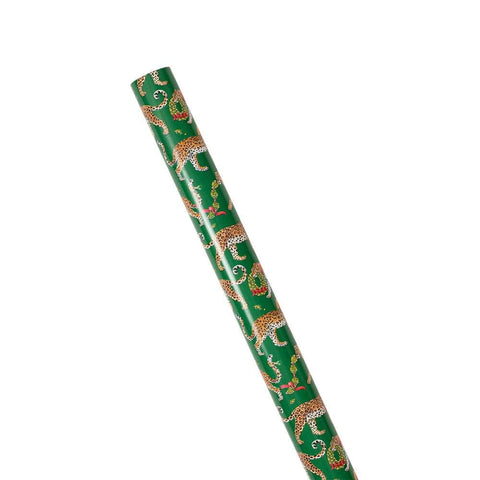 Caspari Christmas Leopards Dark Green Roll Wrap