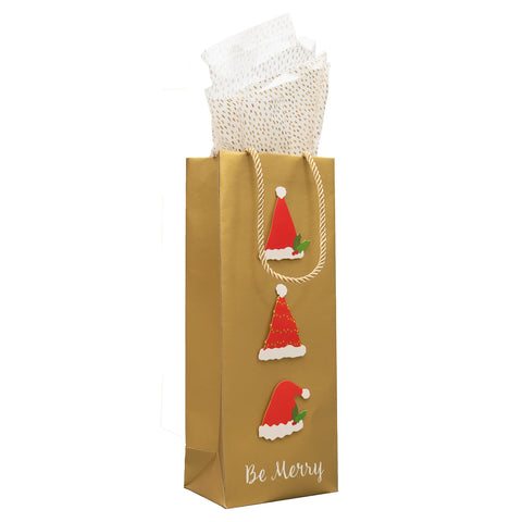 Caspari Be Merry Gold Bottle Bag