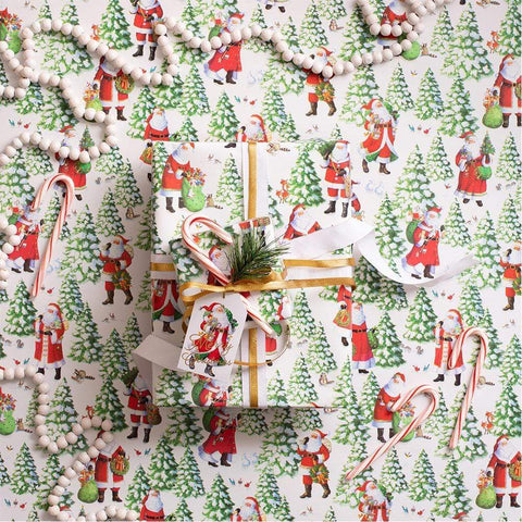 Caspari Woodland Santa Roll Wrap