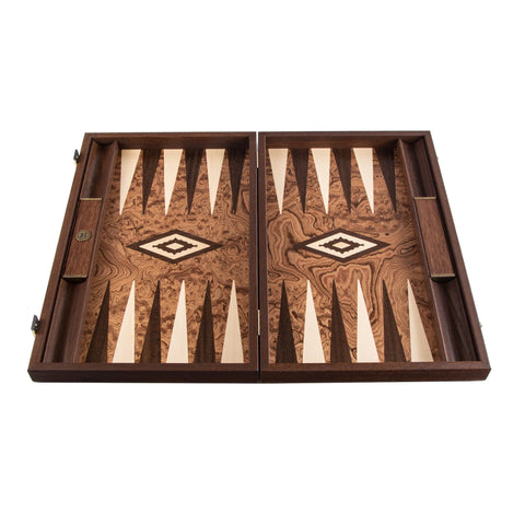 Manopoulos - Handcrafted Walnut Burl Backgammon Set with Side Racks 48x30cm
