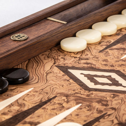 Manopoulos - Handcrafted Walnut Burl Backgammon Set with Side Racks 48x30cm