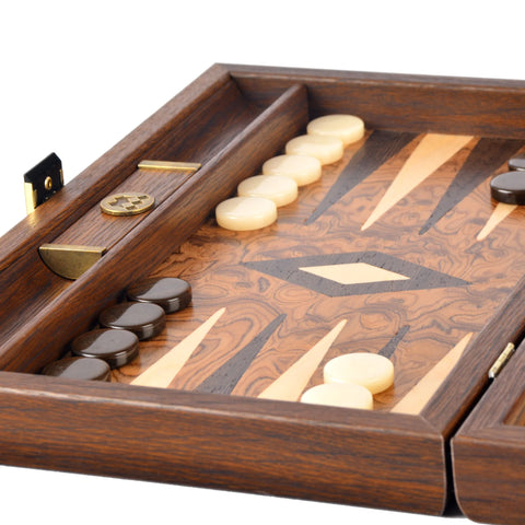 Manopoulos - Handcrafted Walnut Burl Backgammon Set with Side Racks 38x23cm
