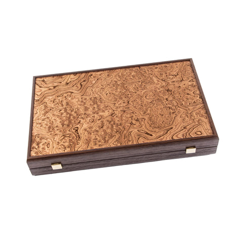 Manopoulos - Handcrafted Walnut Burl Backgammon Set with Side Racks 30x20cm