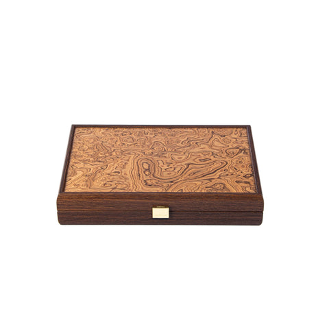 Manopoulos - Handcrafted Walnut Burl Backgammon Set with Side Racks 30x20cm