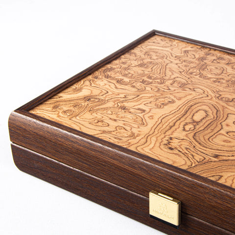 Manopoulos - Handcrafted Walnut Burl Backgammon Set with Side Racks 30x20cm