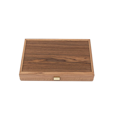 Manopoulos Handcrafted Walnut with Blue Oak Backgammon Set with Walnut & Oak Points with Side Racks 30x20cm