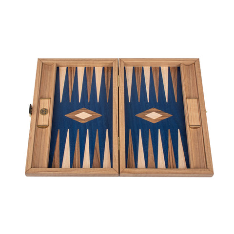 Manopoulos Handcrafted Walnut with Blue Oak Backgammon Set with Walnut & Oak Points with Side Racks 30x20cm