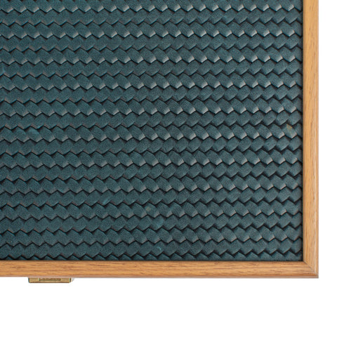 Manopoulos - Handcrafted Knitted Leather Backgammon Set in Turquoise with Side Racks 30x20cm