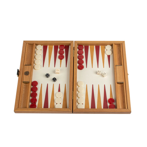 Manopoulos - Handcrafted Knitted Leather Backgammon Set in Red with Side Racks 30x20cm