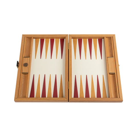 Manopoulos - Handcrafted Knitted Leather Backgammon Set in Red with Side Racks 30x20cm