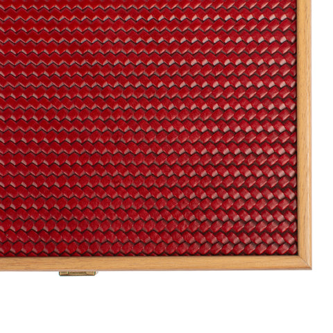 Manopoulos - Handcrafted Knitted Leather Backgammon Set in Red with Side Racks 30x20cm