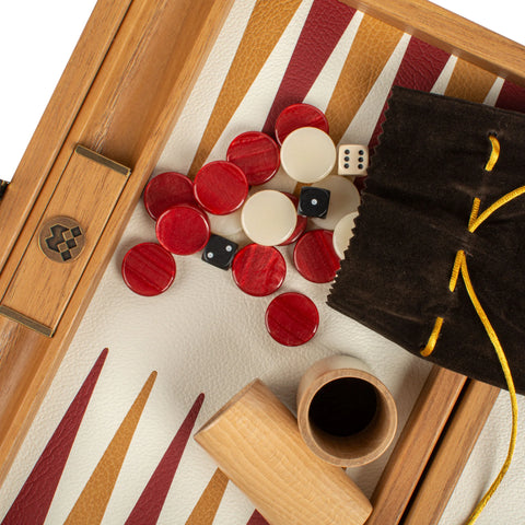 Manopoulos - Handcrafted Knitted Leather Backgammon Set in Red with Side Racks 30x20cm