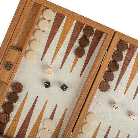 Manopoulos - Handcrafted Knitted Leather Backgammon Set in Mustard with Side Racks 30x20cm