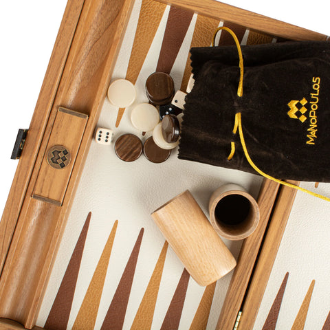 Manopoulos - Handcrafted Knitted Leather Backgammon Set in Mustard with Side Racks 30x20cm