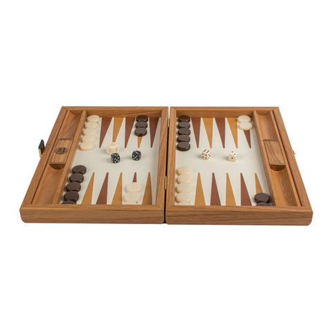 Manopoulos - Handcrafted Knitted Leather Backgammon Set in Mustard with Side Racks 30x20cm