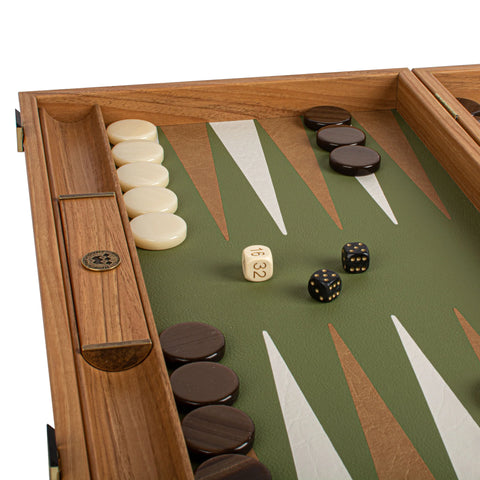 Manopoulos - Leatherette Forest Green Backgammon Set with Side Racks 48x30cm