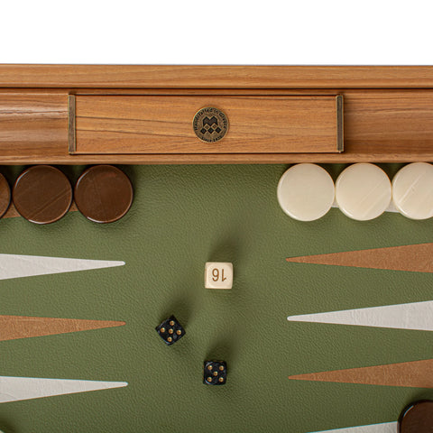 Manopoulos - Leatherette Forest Green Backgammon Set with Side Racks 48x30cm