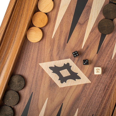 Manopoulos - Handcrafted Walnut Replica Wood Backgammon Set with Black & Oak Points with Side Racks 48x30cm