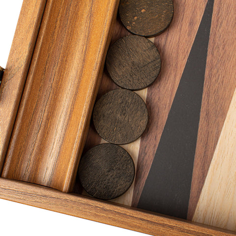 Manopoulos - Handcrafted Walnut Replica Wood Backgammon Set with Black & Oak Points with Side Racks 48x30cm