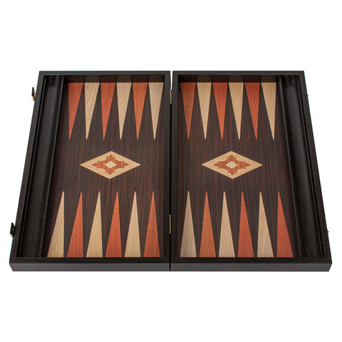 Manopoulos - Handcrafted Wenge Replica Wood Backgammon Set with Walnut & Oak Points with Side Racks 48x30cm