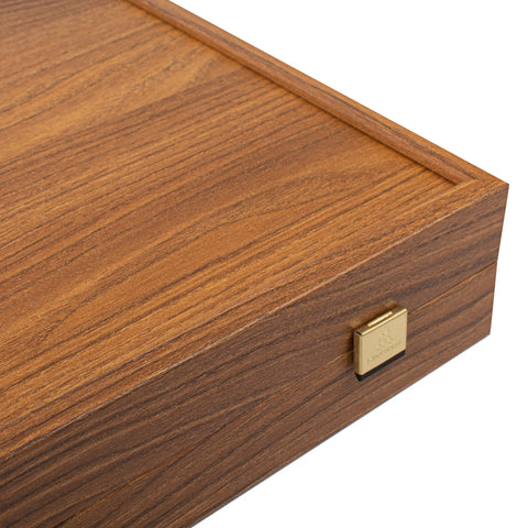 Manopoulos - Handcrafted Walnut Replica Wood Backgammon Set with Black & Oak Points with Side Racks 38x23cm