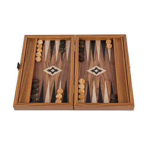 Manopoulos - Handcrafted Walnut Replica Wood Backgammon Set with Black & Oak Points with Side Racks 38x23cm