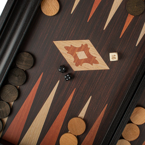 Manopoulos - Handcrafted Wenge Replica Wood Backgammon Set with Walnut & Oak Points with Side Racks 38x23cm