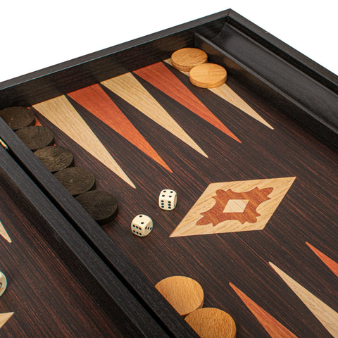 Manopoulos - Handcrafted Wenge Replica Wood Backgammon Set with Walnut & Oak Points with Side Racks 38x23cm