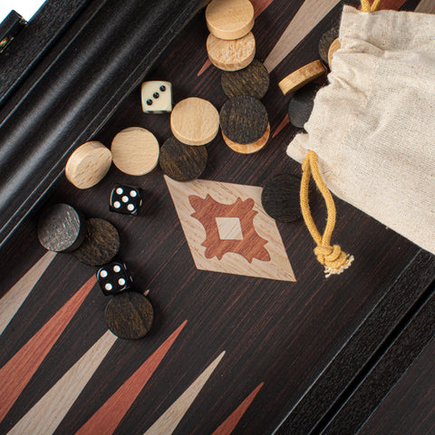 Manopoulos - Handcrafted Wenge Replica Wood Backgammon Set with Walnut & Oak Points with Side Racks 38x23cm
