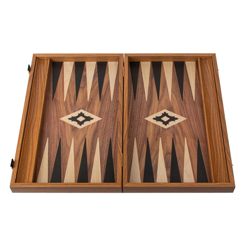 Manopoulos - Handcrafted Walnut Replica Wood Backgammon Set with Black & Oak Points with Side Racks 30x20cm
