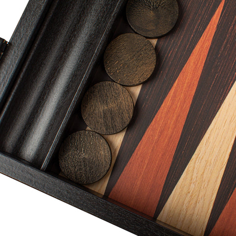 Manopoulos - Handcrafted Wenge Replica Wood Backgammon Set with Walnut & Oak Points with Side Racks 30x20cm