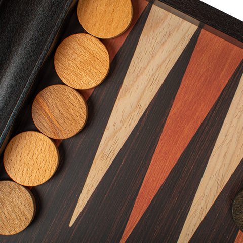 Manopoulos - Handcrafted Wenge Replica Wood Backgammon Set with Walnut & Oak Points with Side Racks 30x20cm