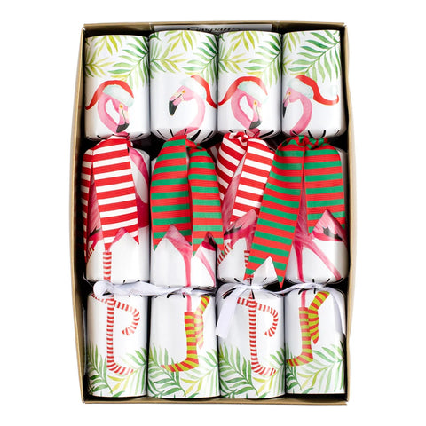 Caspari Christmas Flamingos 10-inch Christmas Crackers